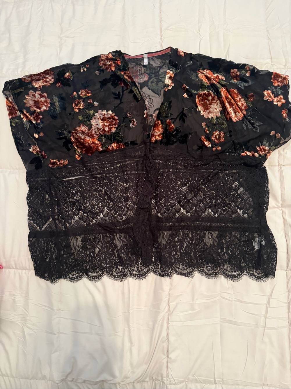 Xhilaration Black Floral Velvet Burnout Lace-Trim Camisole